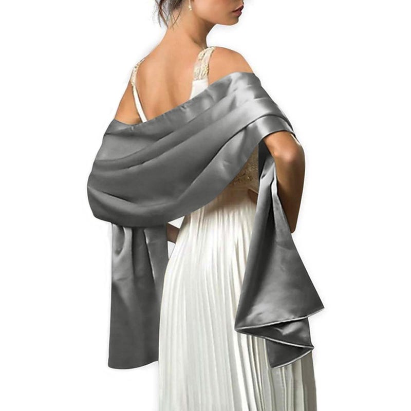 MLMW Gray Shawls and Wraps for Women Evening Dresses Satin Formal Shawl Wraps Dressy Extra Long for Wedding Party Bridesmaid Bridal Shower Baby Shower Birthday - Image 1